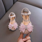 Sparkling Princess Shoes Elegant Pearl-Accented Girls' Shoes Dreamy Crystal Shoes Cute Bow Design