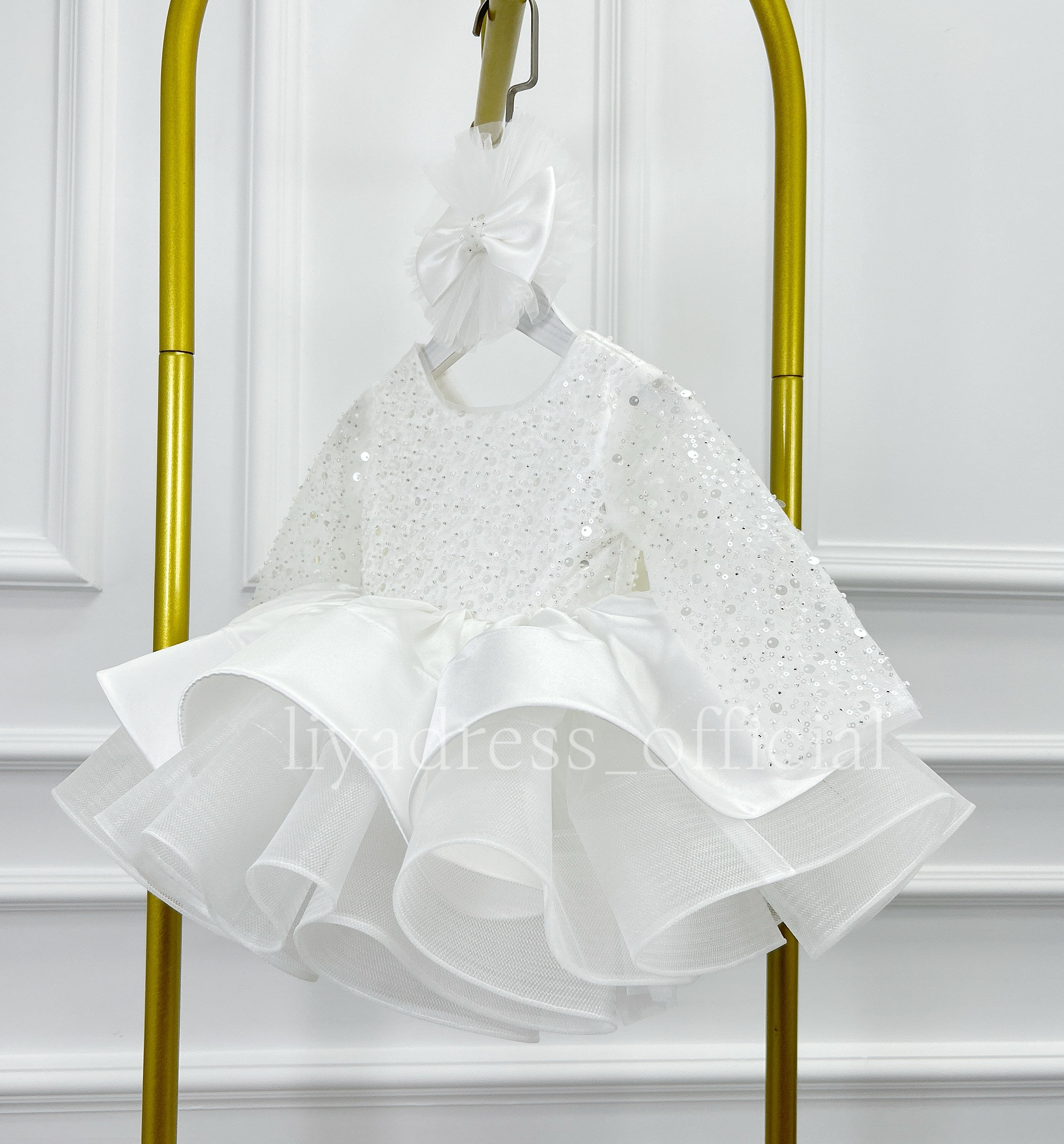 Satin Sequin Big Bow Fluffy Girls Birthday Princess Dress | KLFFIGID