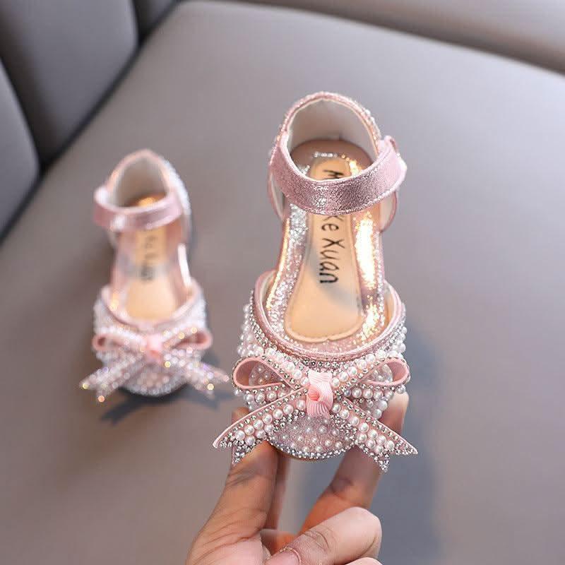 Sparkling Princess Crystal Sandals Pearlescent Bows Comfortable and Stylish Princess Sandals