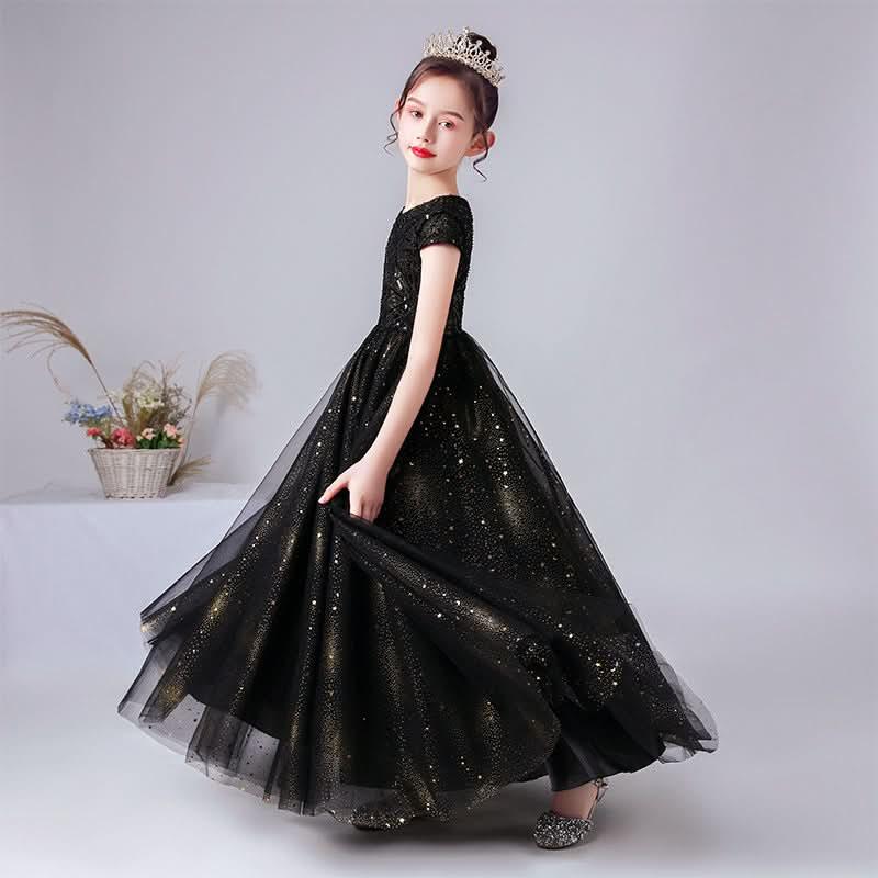Elegant Black Princess Style A Starry Gown for a Dreamy Look Elegance Meets Sweetness in a Starry Dress