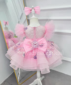 Girls Embroidered Flower Princess Dress Feather Sleeve Party Dress | KLFFIGID