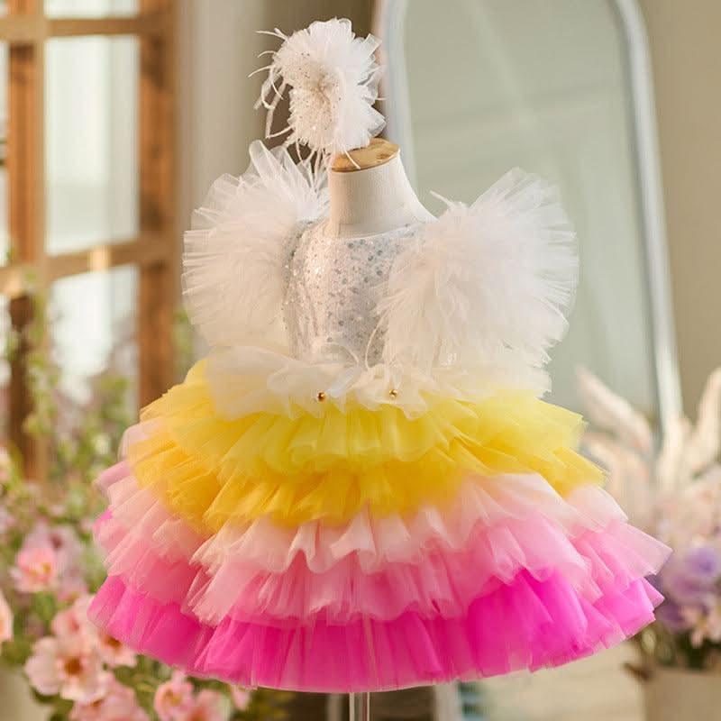 Dreamy Rainbow Princess Dress Colorful Layered Tulle Puff Dress | KLIFFIGID