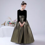 Graceful Princess Gown for Girls Black and Gold Velvet Long Dress for Elegance Must-Have Party Outfit for Little Princesses