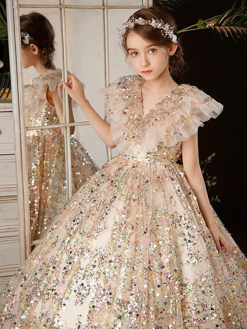 Girls Fairy Dream Multicolor Sequin Long Princess Gown | KLFFIGID