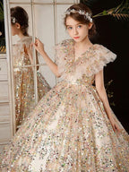 Girls Fairy Dream Multicolor Sequin Long Princess Gown | KLFFIGID