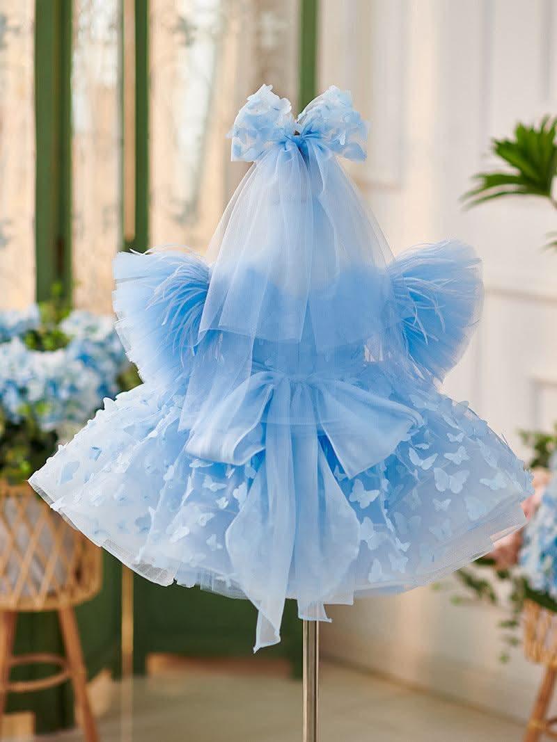 Girls Dreamy Butterfly Blue Tulle Fairy Party Dress | KLFFIGID