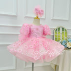 Pink 3D Flower Princess Birthday Pageant Dress for Girls | KLFFIGID