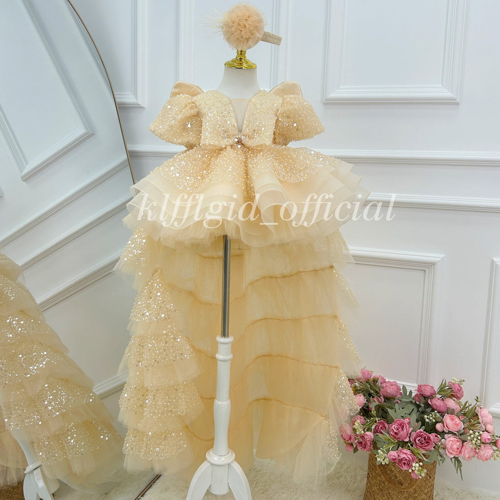 Luxurious Princess Dress with Train for Girls Baby's birthday party dress | KLFFLGID