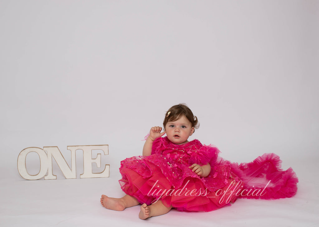 Baby First Birthday Bow Tail Princess Dress Party Frock | KLFFIGID