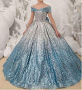 Girls sequin gradient line neck party princess dress for girls