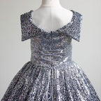 Girls sequin gradient line neck party princess dress for girls