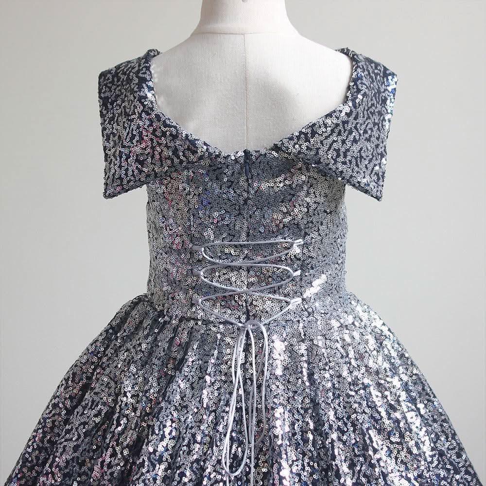 Girls sequin gradient line neck party princess dress for girls