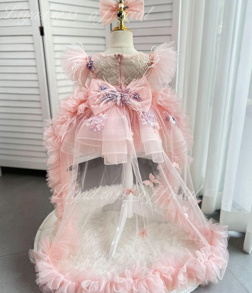 Cute Feather Sleeve Embroidery Girl Birthday Dress | KLFFIGID