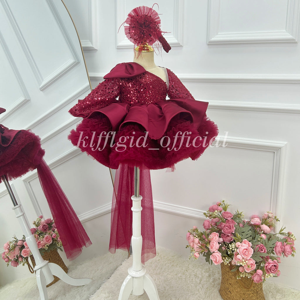 Red Christmas dress for girls Baby Birthday Dress Host's evening gown｜KLFFIGID