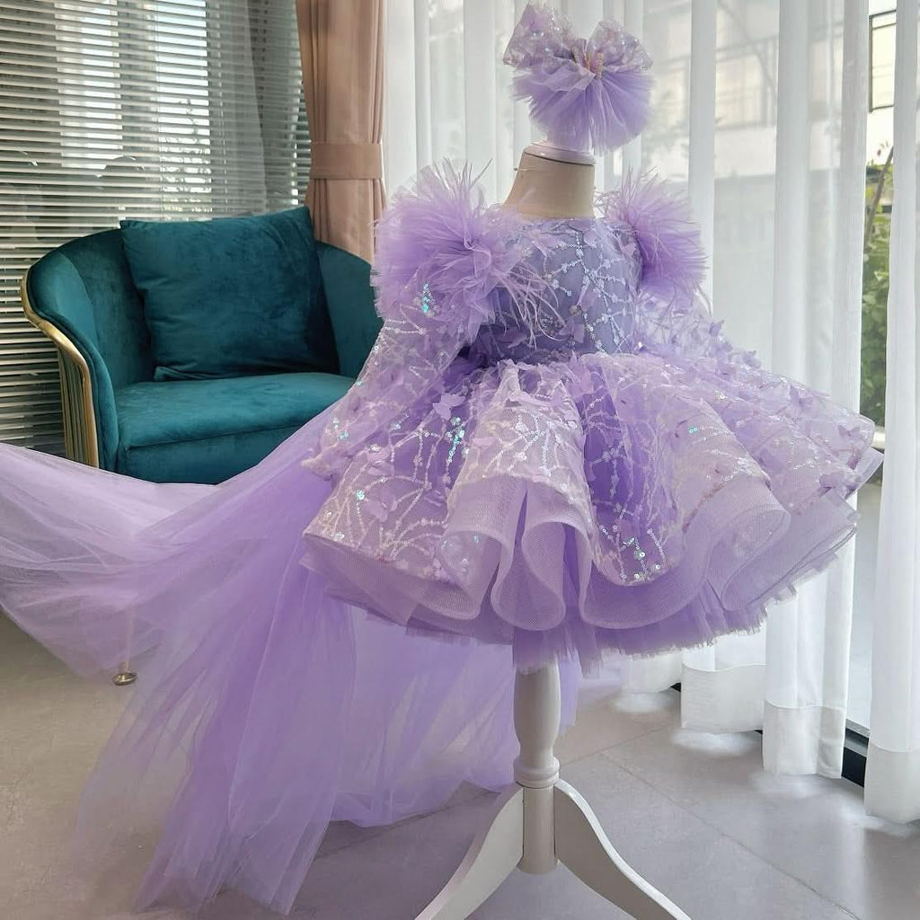 Girls Bow Flower Princess Dress Detachable Train | KLFFIGID