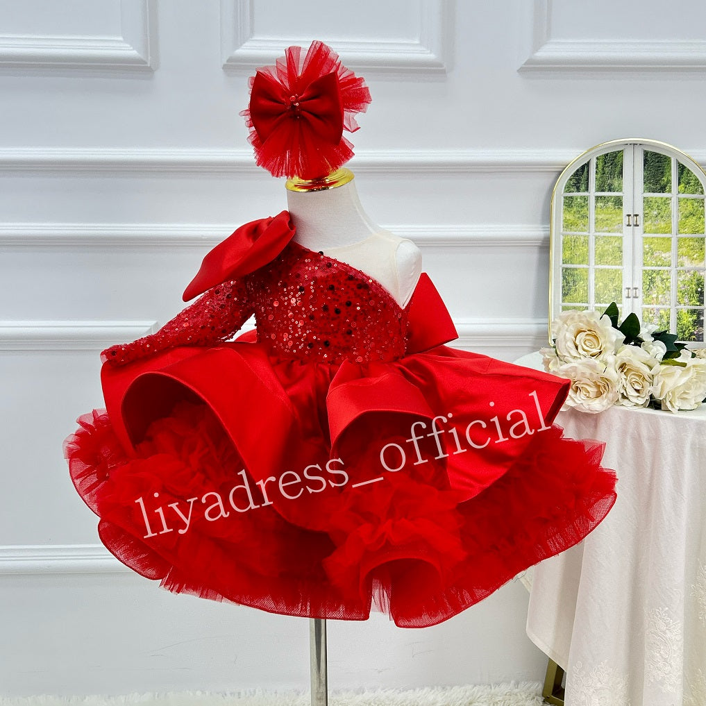 One-Shoulder Mesh Fluffy Stage Performance Dress for Girls | KLFFIGID