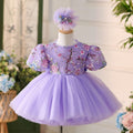 2Pcs Lilac Embroidered Puff Sleeve Baby Party Dress Set | KLFFIGID