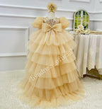 Sequin Flower Girl Dress with Train & Puff Sleeves | KLFFIGID