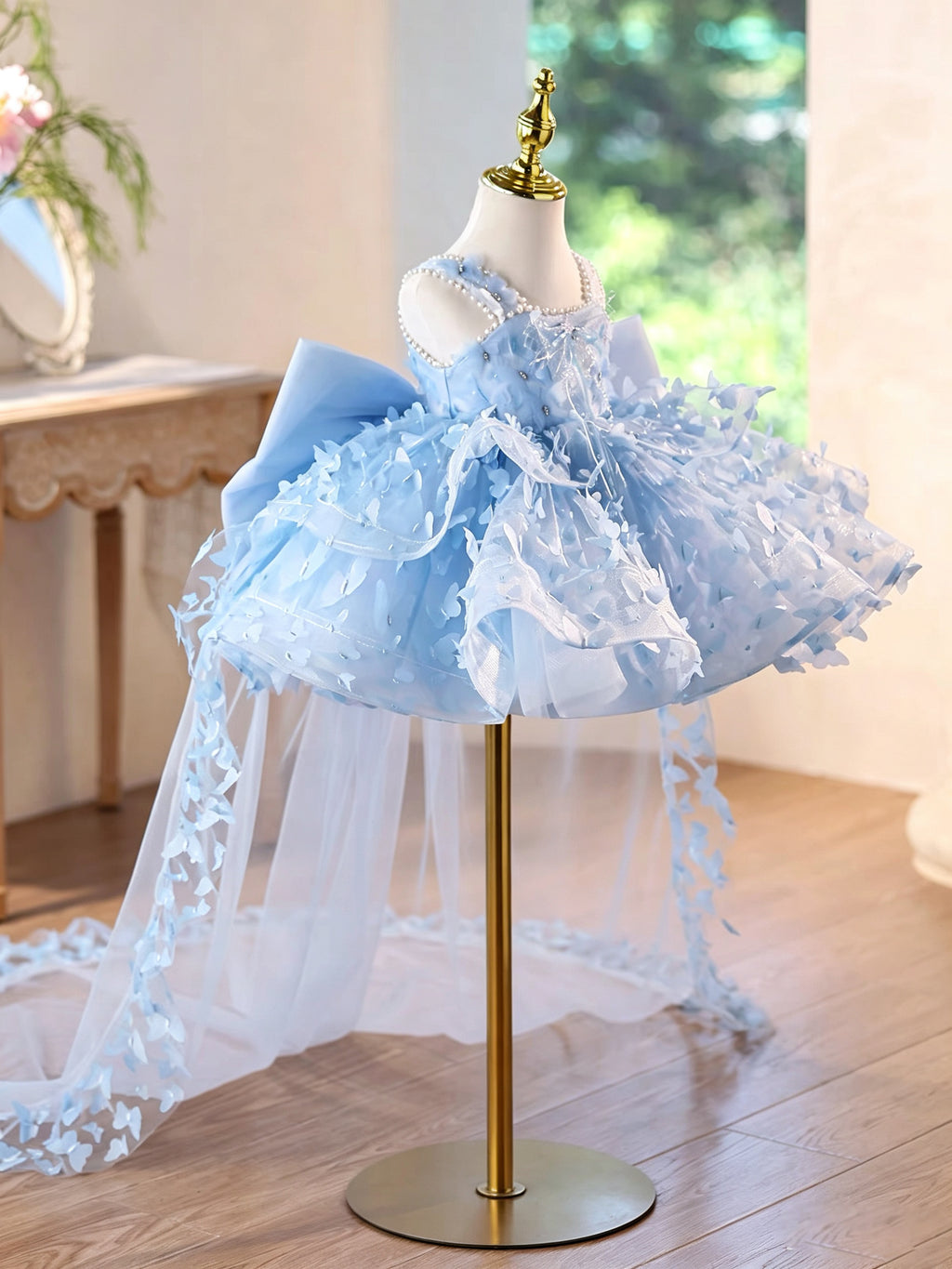 Cute Toddlers Birthday Dress Elegant Pageant Gown with 3D Butterflies | KLFFLGID