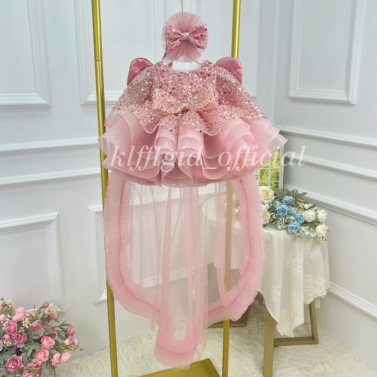 Burgundy Butterfly Wing Tulle Birthday Dress for Girls | KLFFLGID