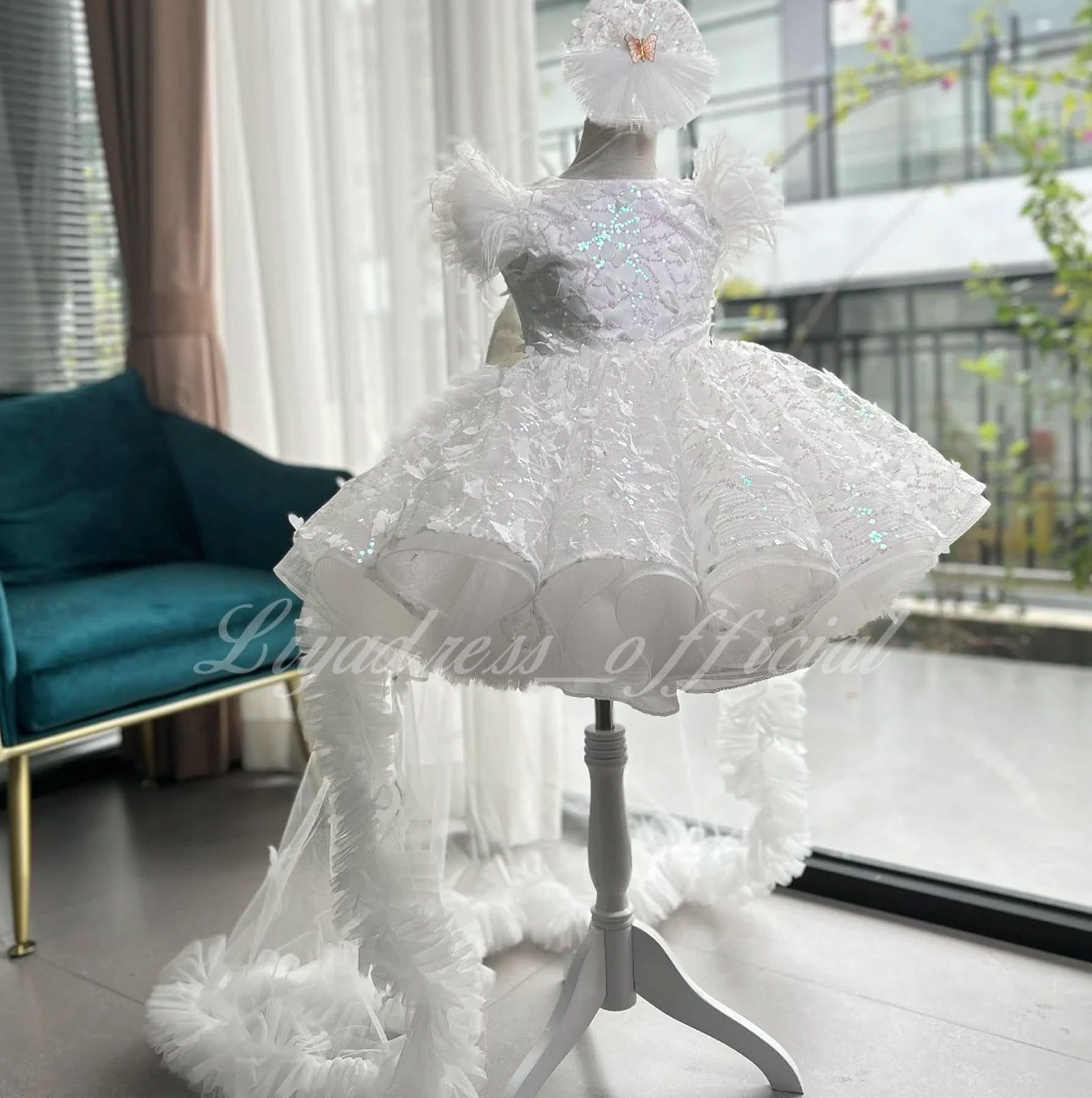 Flutter Sleeve Butterfly Tail Fluffy Girls Birthday Princess Dress | KLFFIGID