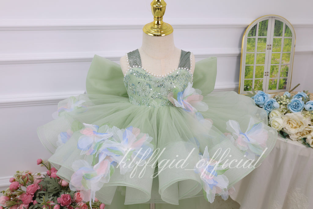 Girls First birthday dress Embroidered Floral Flower Girl Dress | KLFFIGID
