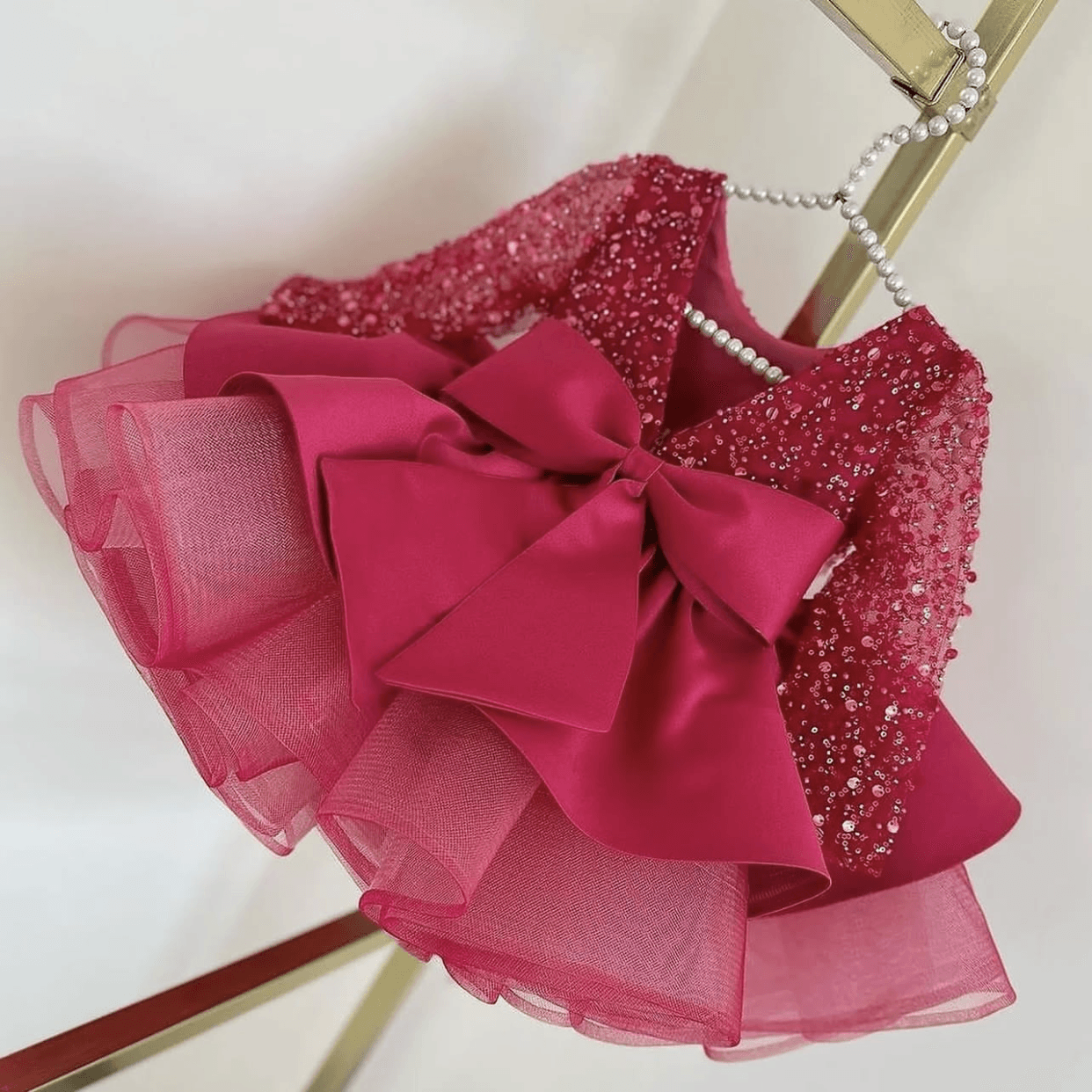 Satin Sequin Big Bow Fluffy Girls Birthday Princess Dress | KLFFIGID