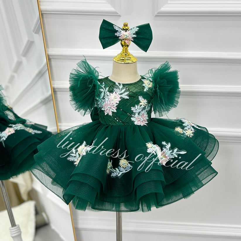 Girls Embroidered Flower Princess Dress Feather Sleeve Party Dress | KLFFIGID