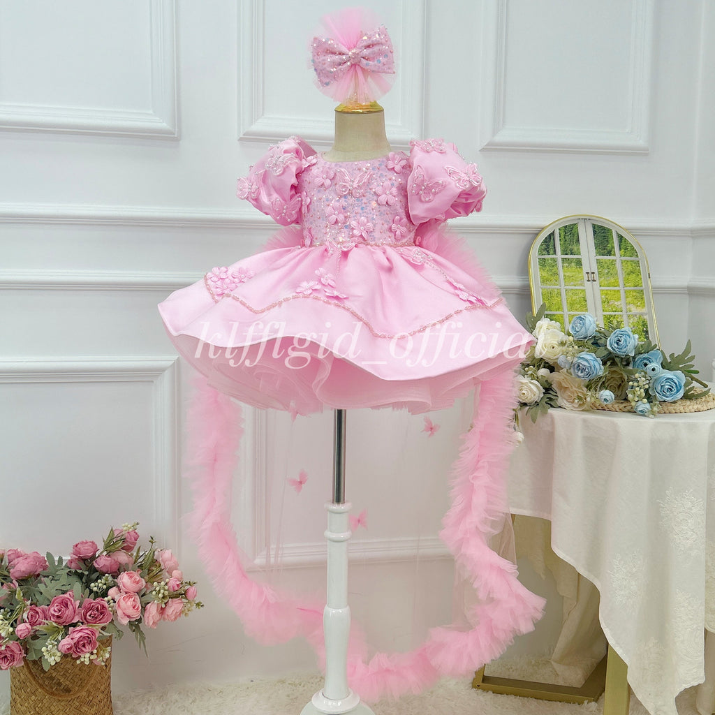 Luxury Large Bow Girls Couture & First Birthday Dress | KLFFLGID