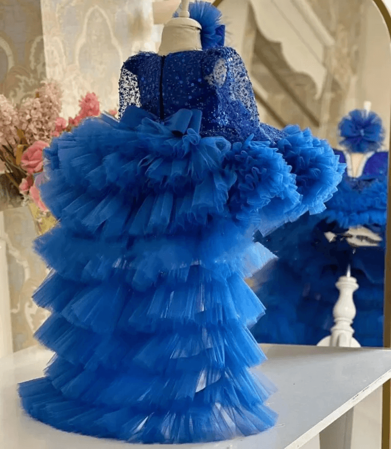 Girls Sequin Puff Sleeve Elegant Evening Party Dress | KLFFIGID