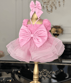 Girls Rose Puff Sleeve Mesh Birthday Princess Dress | KLFFIGID