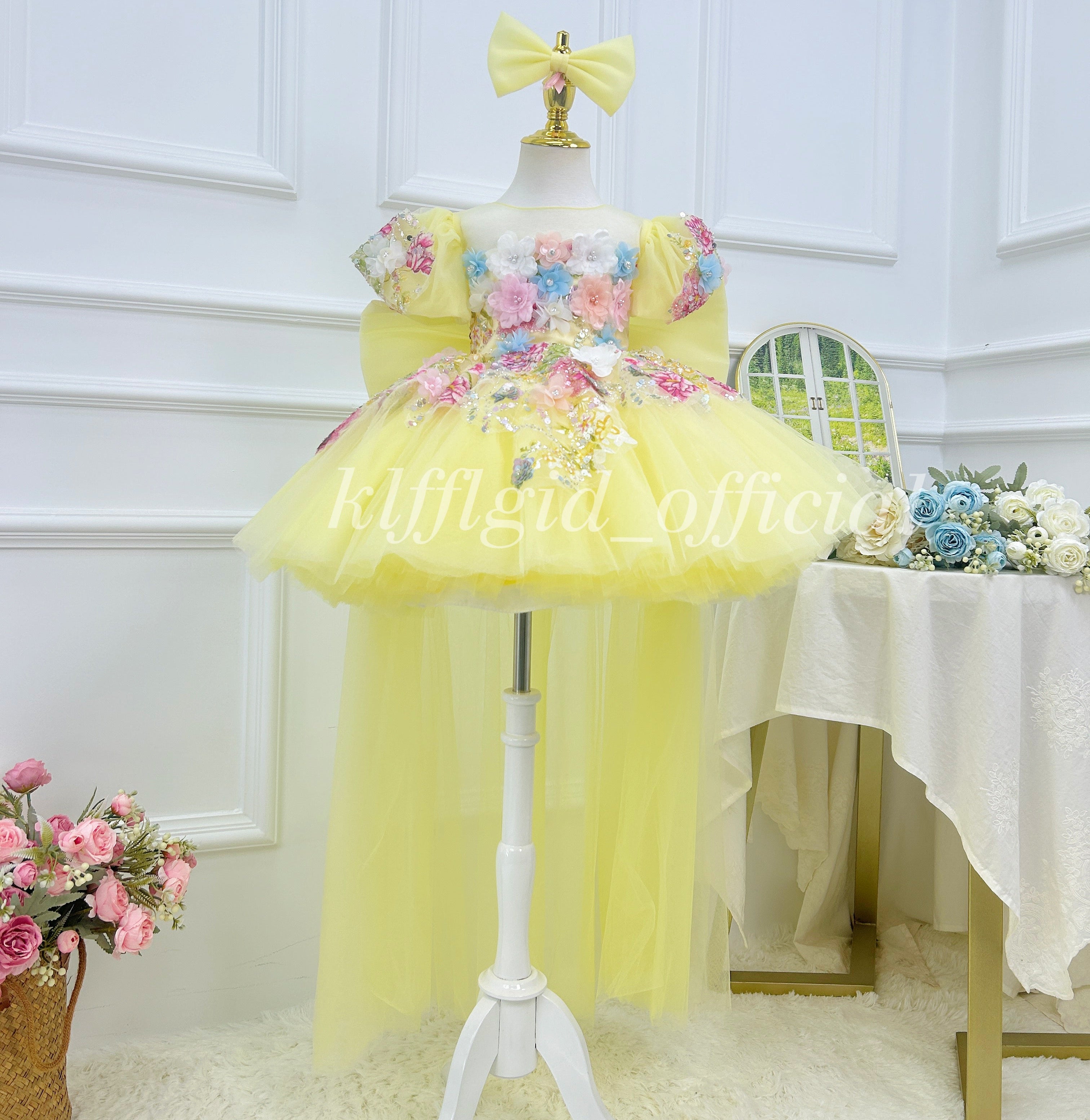 3D Floral Fairy Princess & Flower Girl Pageant Dress | KLFFLGID