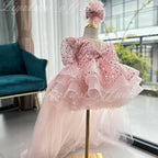 Sequin Short Sleeve Mesh Birthday Party Princess Dress | KLFFIGID
