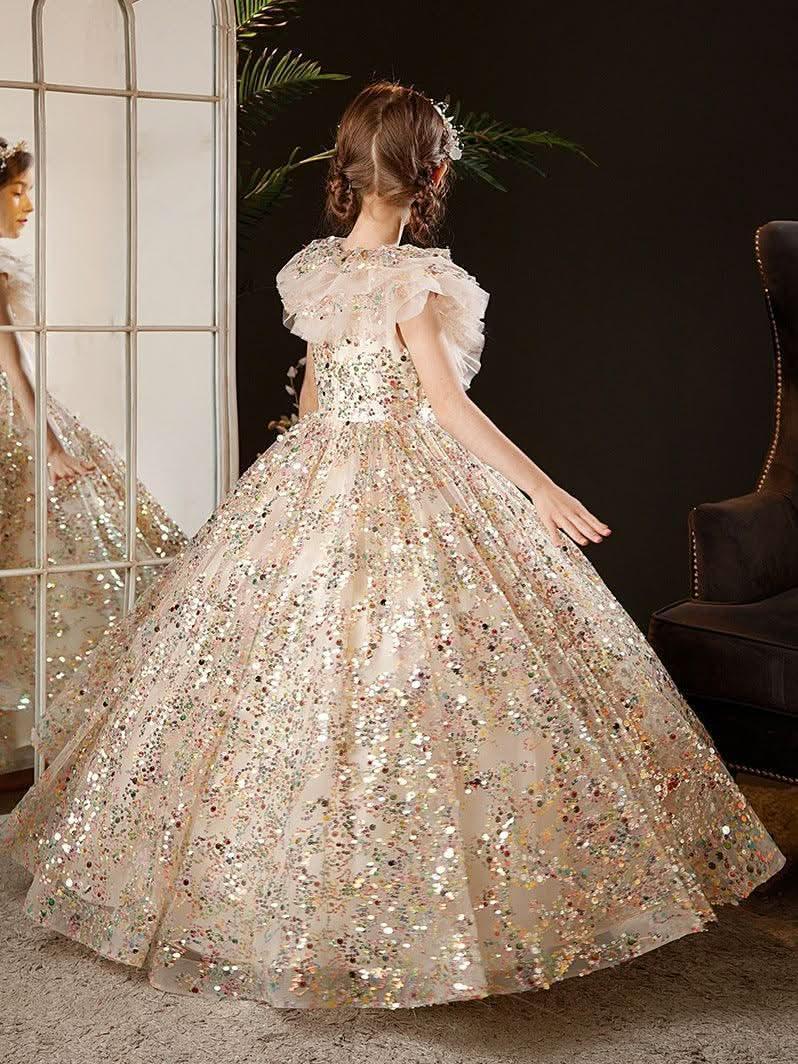 Girls Fairy Dream Multicolor Sequin Long Princess Gown | KLFFIGID