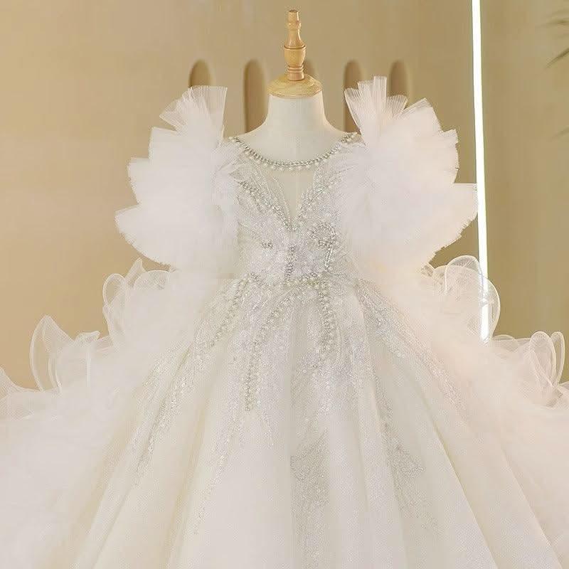 Fairy-like White Flower Girl Dress Luxurious Train Princess Dress