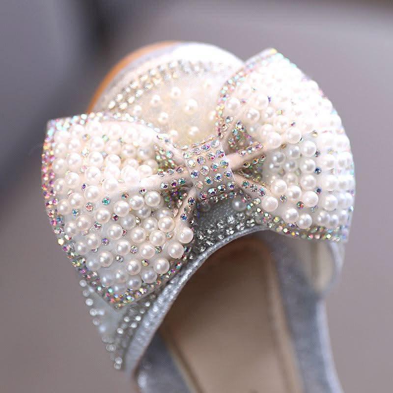 Classic Pearl Bow Design for Little Girls Elegant Beaded Adorable Girl's Shoes Shiny and Comfortable All-Match Shoes for Girls