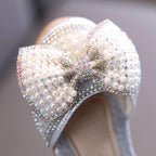 Classic Pearl Bow Design for Little Girls Elegant Beaded Adorable Girl's Shoes Shiny and Comfortable All-Match Shoes for Girls