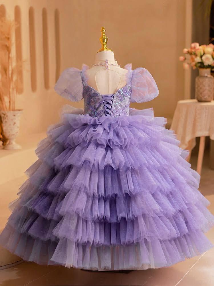 Dreamy Purple Princess Dress Tiered Tulle Girl's Gown