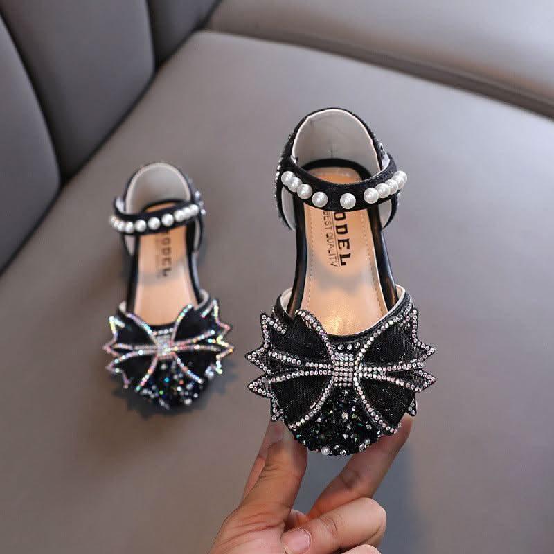 Sparkling Princess Shoes Elegant Pearl-Accented Girls' Shoes Dreamy Crystal Shoes Cute Bow Design