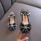 Sparkling Princess Shoes Elegant Pearl-Accented Girls' Shoes Dreamy Crystal Shoes Cute Bow Design