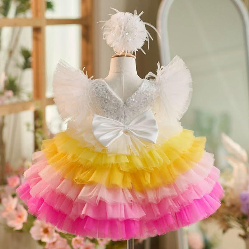 Dreamy Rainbow Princess Dress Colorful Layered Tulle Puff Dress | KLIFFIGID