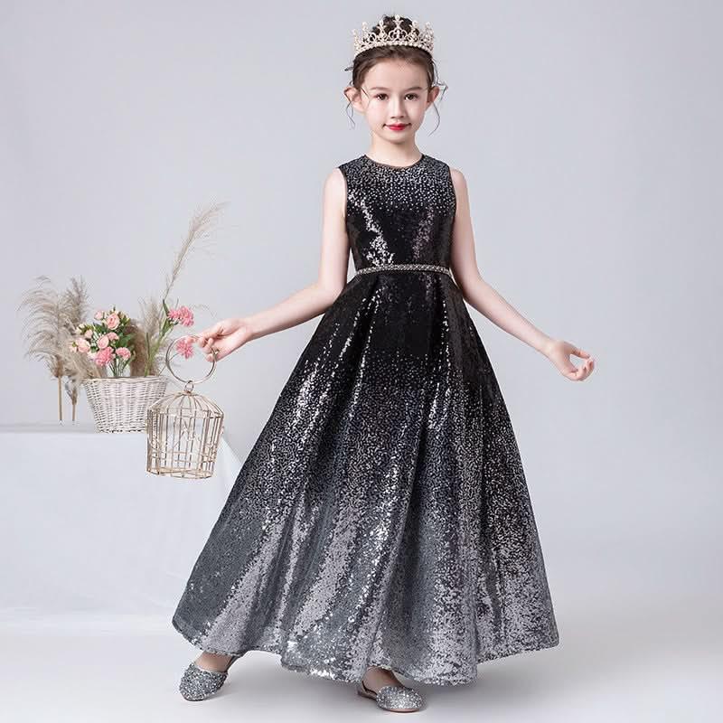 Sparkling Black Sequin Gown Perfect Sleeveless Black Sequin Princess Dress Sweet and Stylish: High-End Evening Party Dress