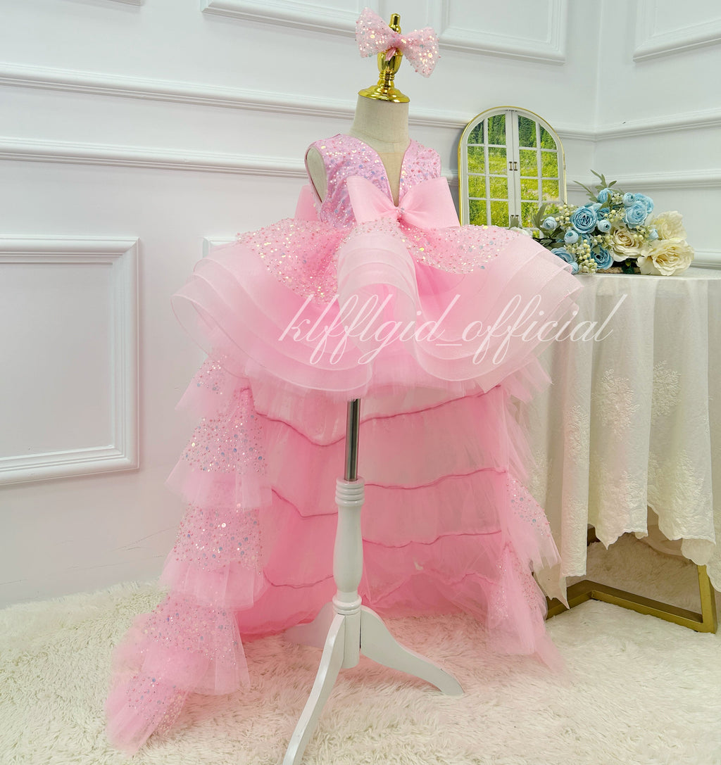 Gradient Pink Pearl Strap Dress - Luxury Princess Ball Dress | KLFFLGID
