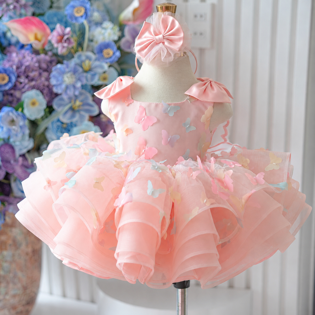 Girls Light Blue Princess Dress with 3D Floral Details｜KLFFLGID