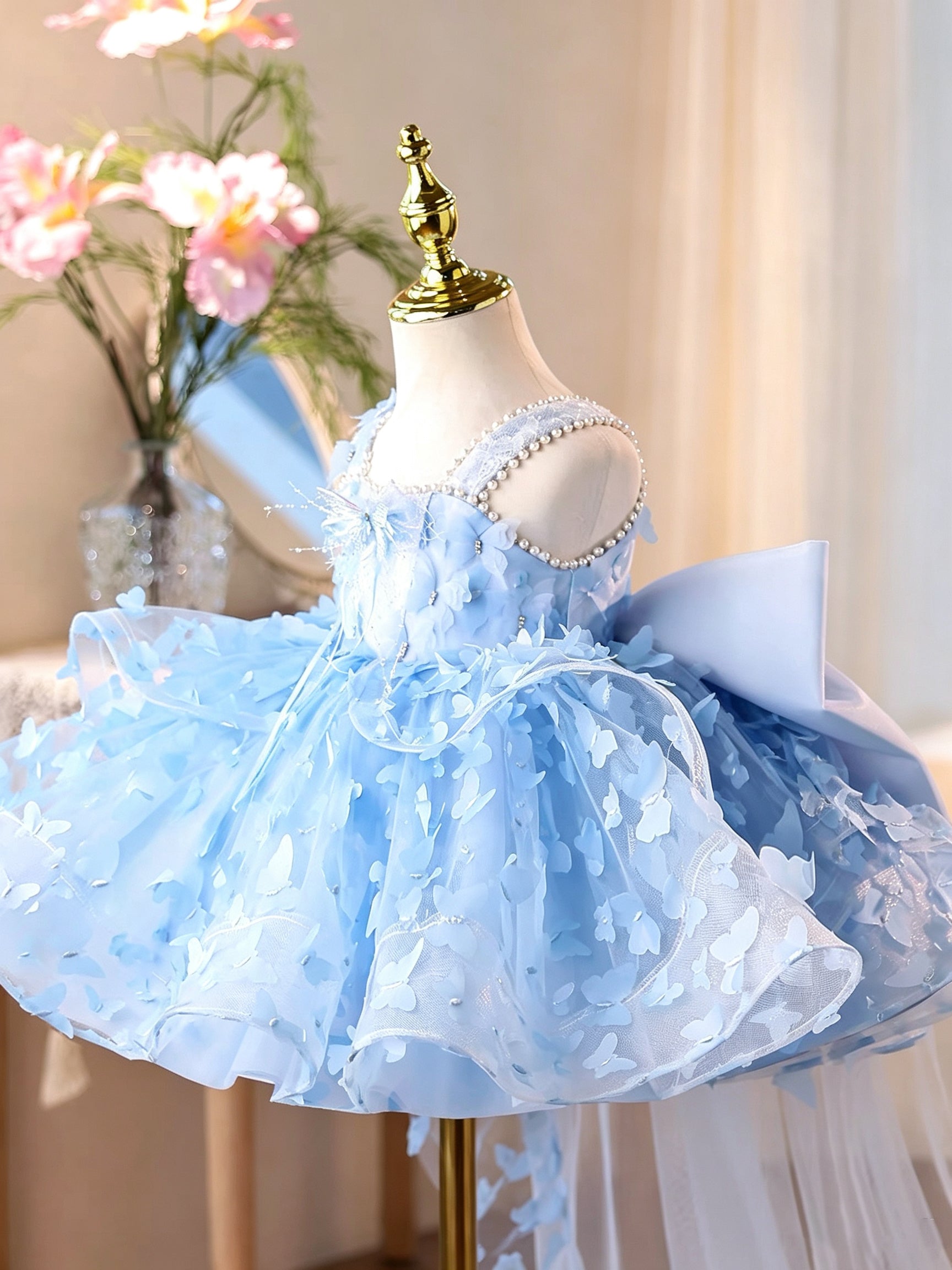 Cute Toddlers Birthday Dress Elegant Pageant Gown with 3D Butterflies | KLFFLGID