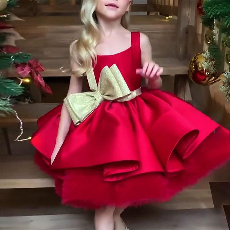 Custom Girls Christmas Big Bow Flower Princess Dress | KLFFIGID