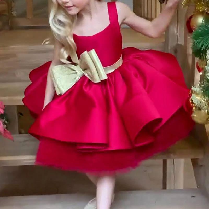 Custom Girls Christmas Big Bow Flower Princess Dress | KLFFIGID