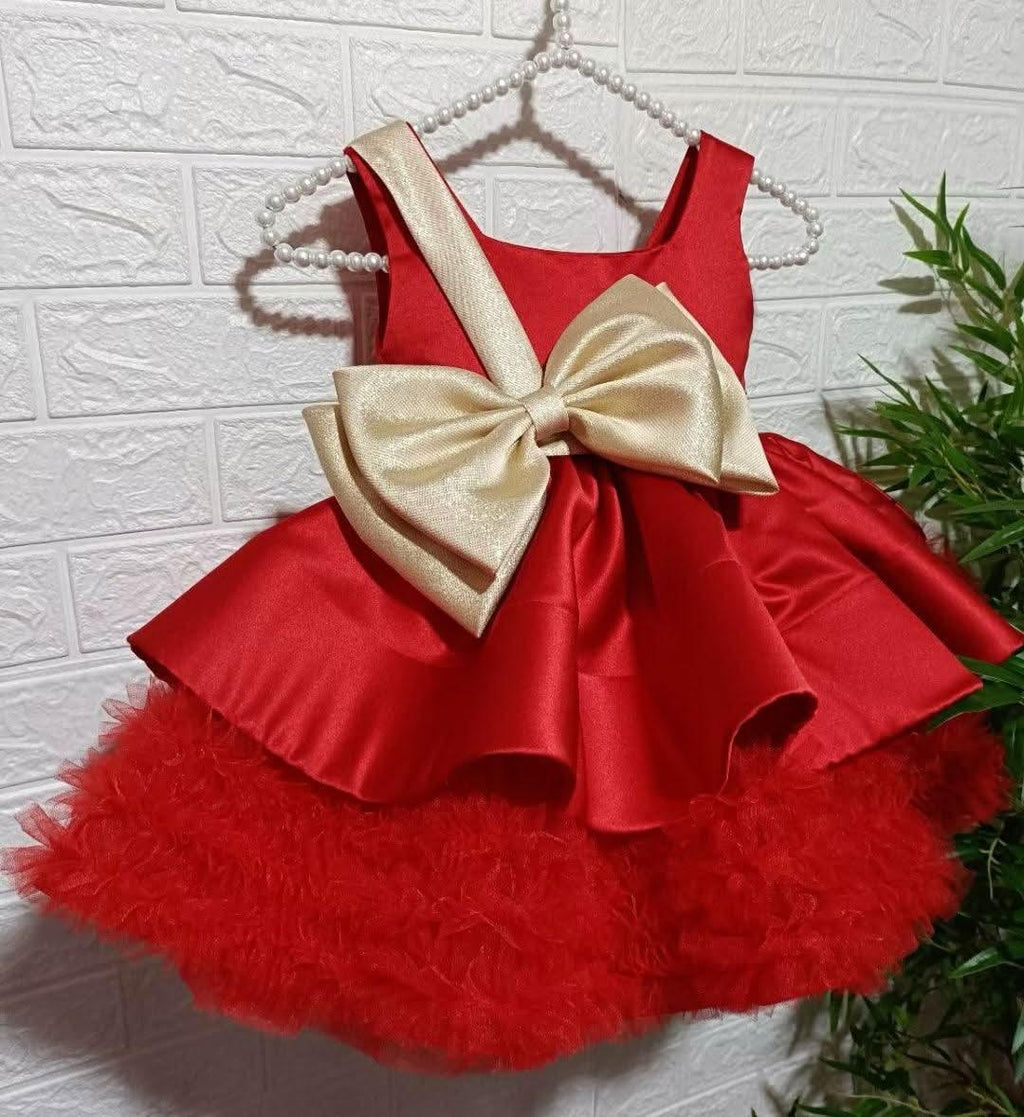 Custom Girls Christmas Big Bow Flower Princess Dress | KLFFIGID