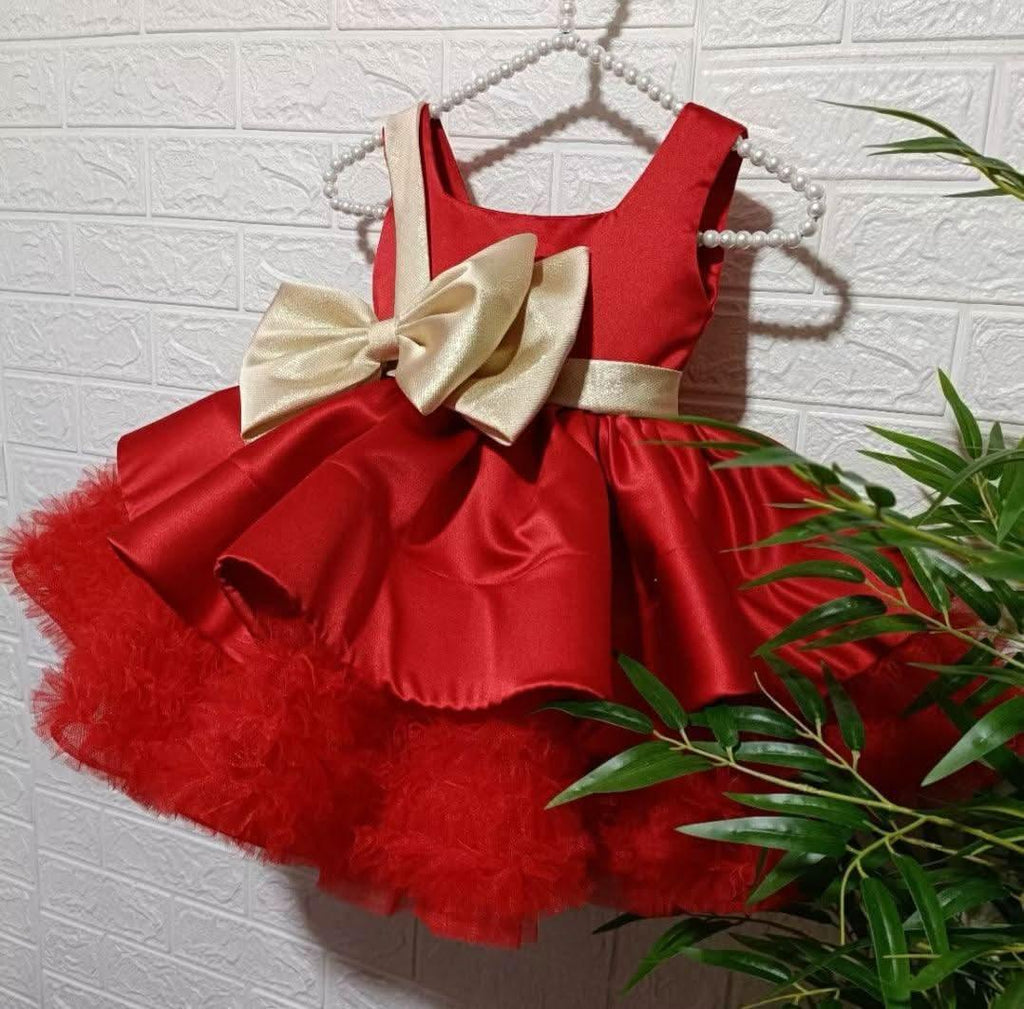 Custom Girls Christmas Big Bow Flower Princess Dress | KLFFIGID