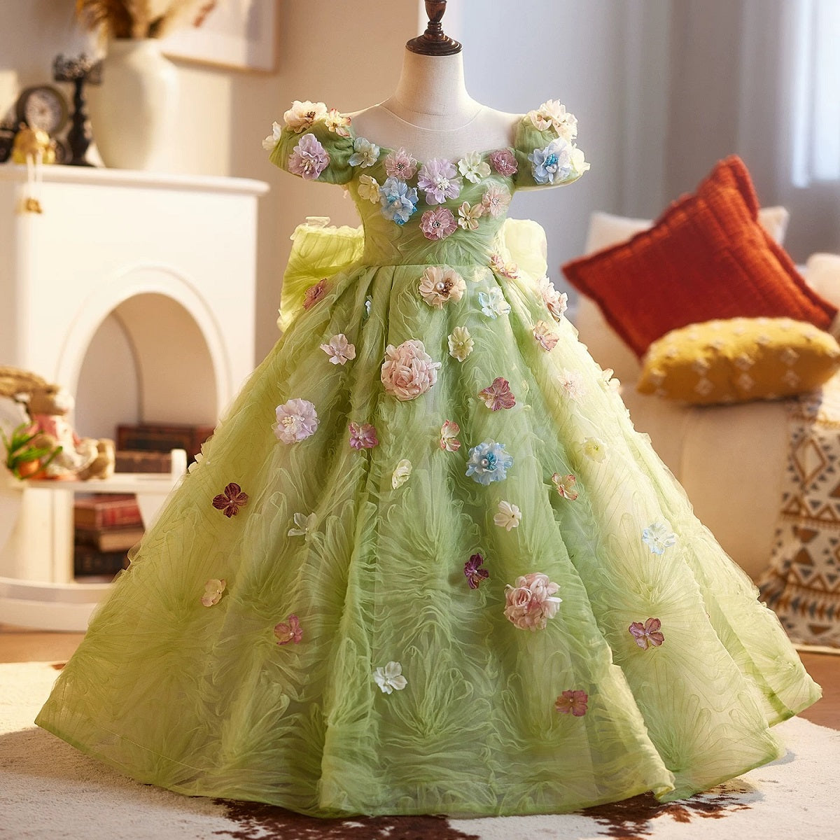 3-12 years old girl's flower princess dress, birthday party dress. Wedding evening dress